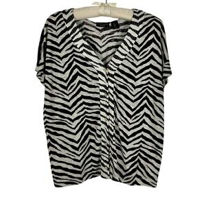 Tahari Zebra Print 100% Linen Button Down Shirt Top Blouse Women's Size L
